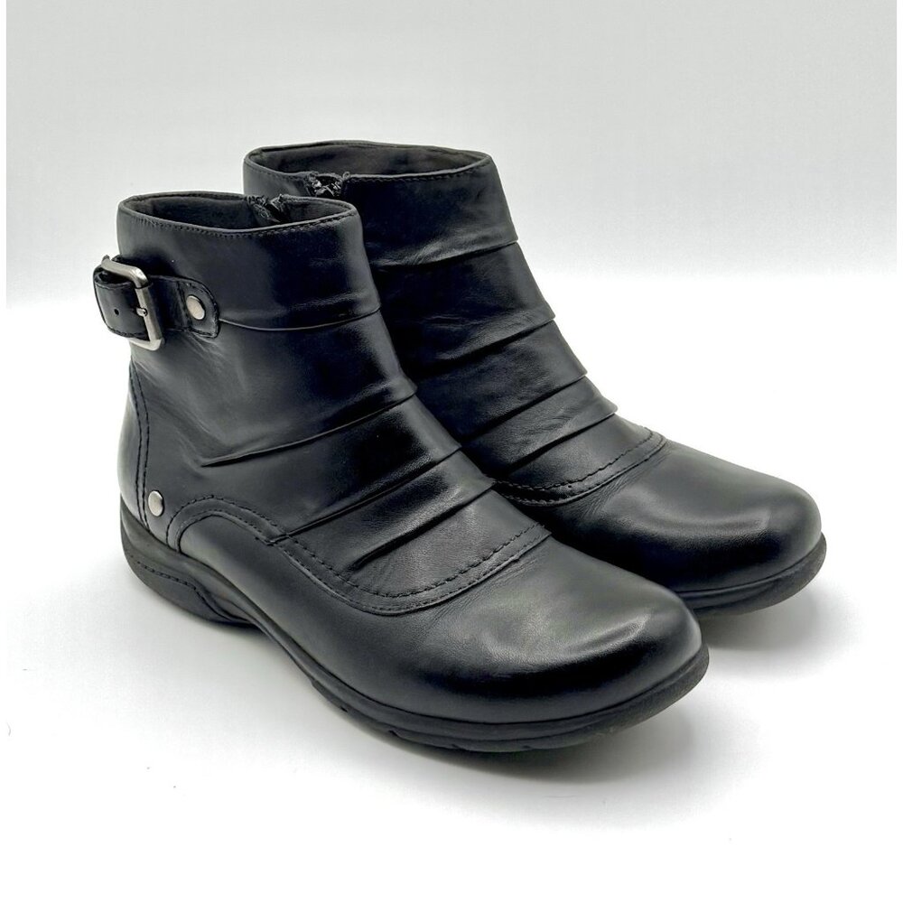 Clarks Womens Size 9W Christine Club Zip Up Black Leather Ankle Boots 67210